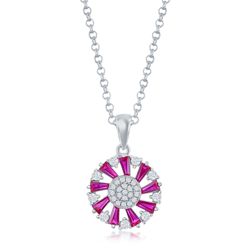 Ruby and Clear CZ Pinwheel Pendant - Sterling Silver Ruby and Clear CZ Pinwheel Pendant - Sterling Silver